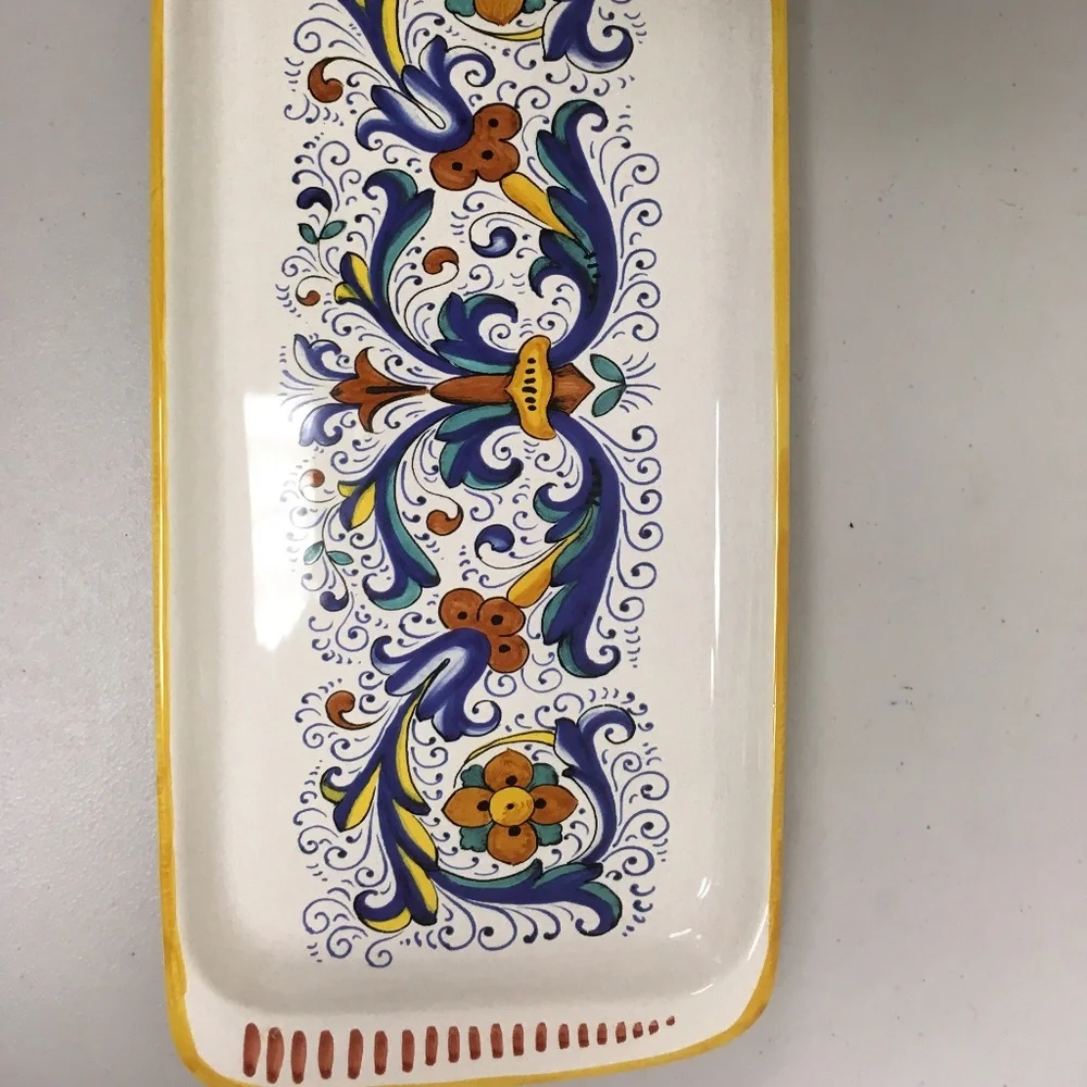 DERUTA ITALY RICCO MAJOLICA Platter 7 x 16 rectangular hand painted serving New